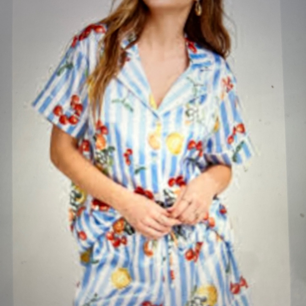 Show me your mummy fruit basket stripe pajama set.. Sz S…new
